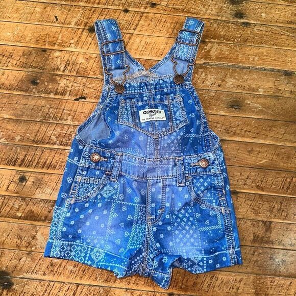 Oshkosh B’gosh blue patchwork farmer 6 month overalls - Picture 1 of 3